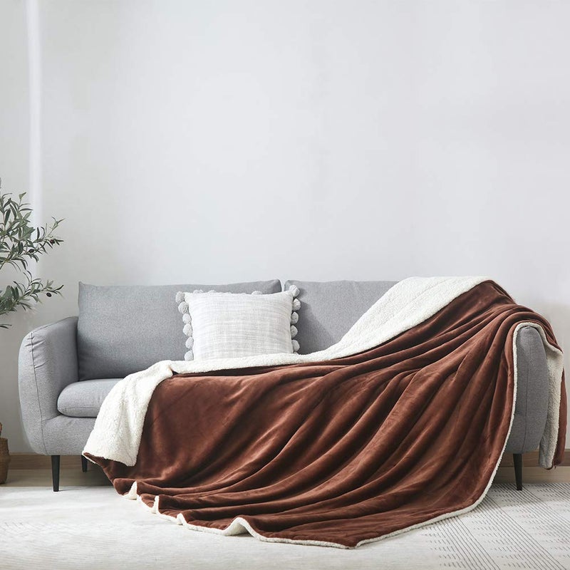 NANPIPER Fleece Throw Blanket Reversible Sherpa Flannel Blanket Super Soft Fuzzy Plush Microfiber (90"x90" Brown) Queen - Image 2